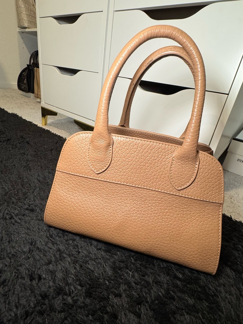 Structured Pebbled Satchel Bag in Light Brown